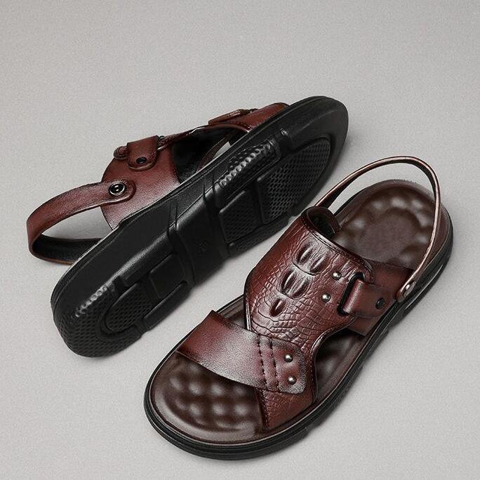 Sandalia de playa duradera para hombre de alta calidad en cuero de vaca