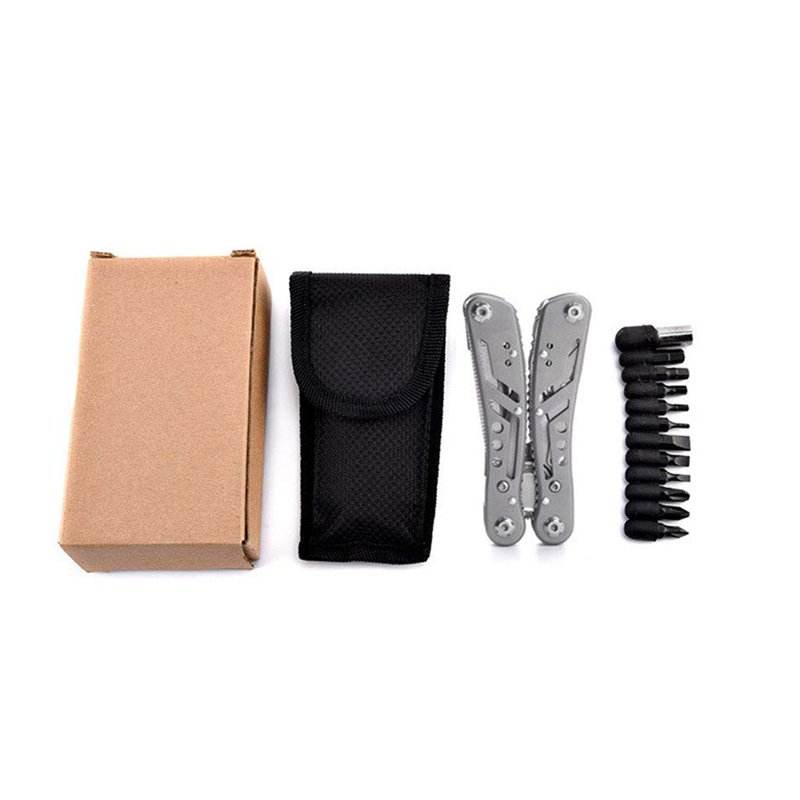 คีมอเนกประสงค์สแตนเลสพร้อมประแจและที่เปิดขวด มีหัวเปลี่ยน 10 ชิ้น พร้อมกระเป๋าไนลอน