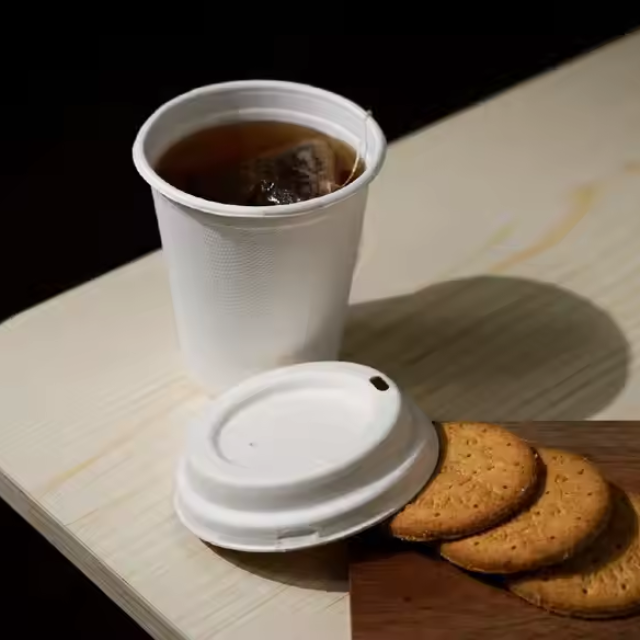 環保餐具咖啡酒套裝 可分解甘蔗紙杯附蓋 12盎司