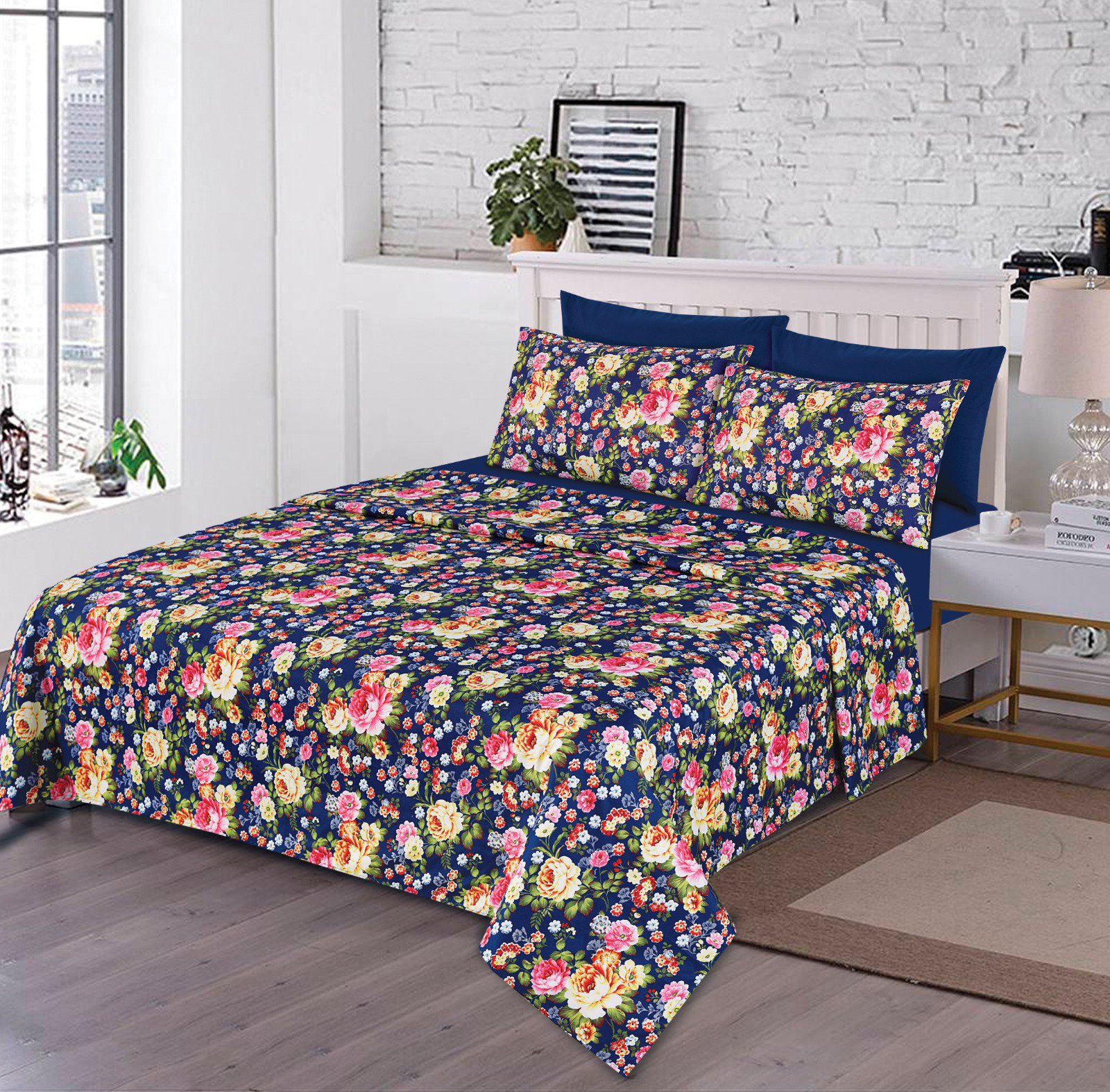 高級ウェディング寝具セット 4点 クイーン・キングサイズ 3Dフローラルプリント 防縮・色あせ防止