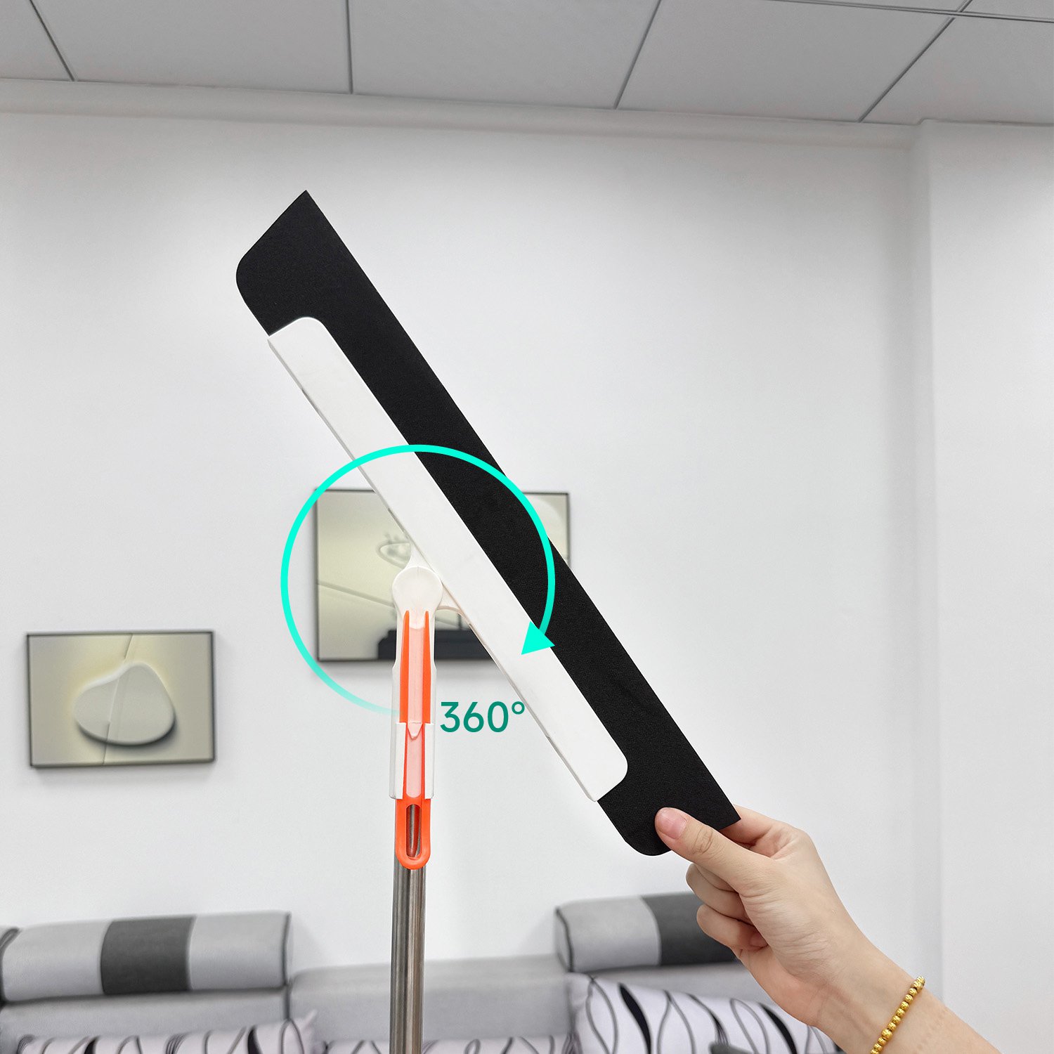 Limpiador de ventanas extensible con mango de acero y escobilla multifunción