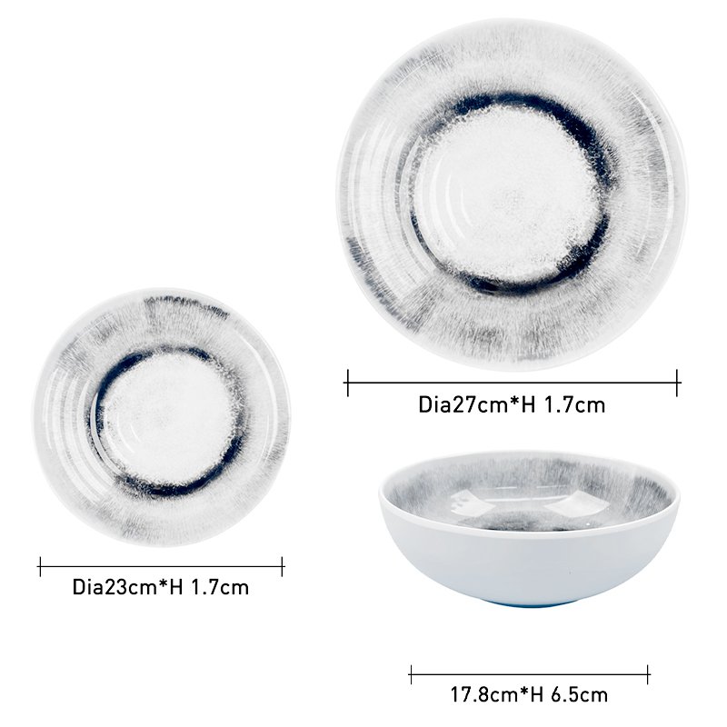 Customized Restaurant Hotel European Wholesale Fine Gray Dinner Set Melamine Dinnerware Tableware Se