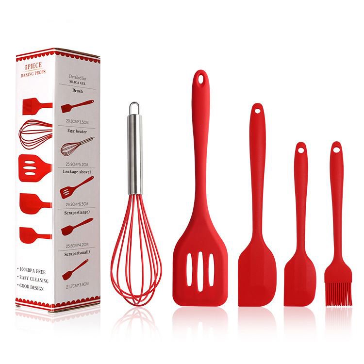 Set económico de espátulas de silicona para cocinar, paquete de 5 piezas