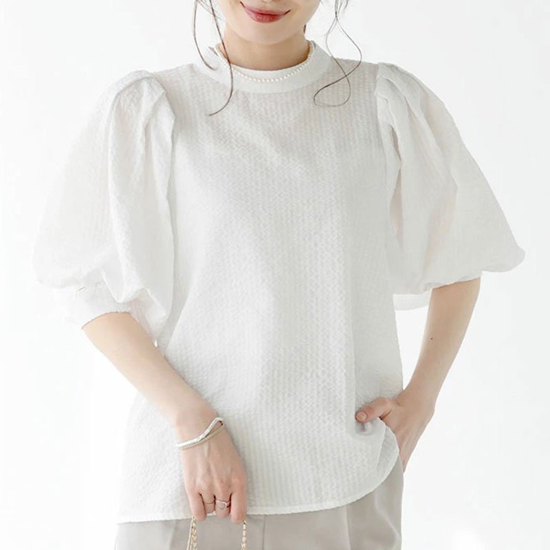 프렌치 칼라 퍼프 반소매