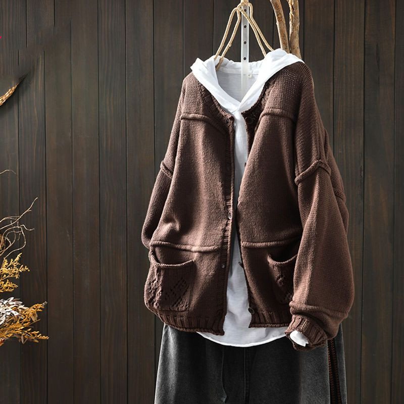 カジュアル多色展開ルーズ切り替えニットセーター