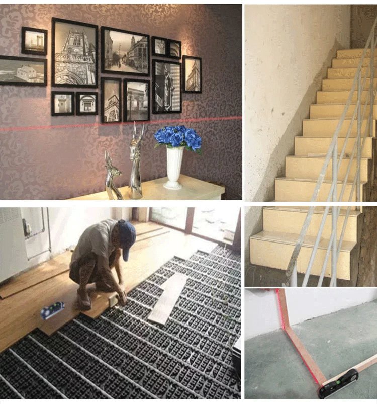 벽에 레이저 라인을 비추는 모습