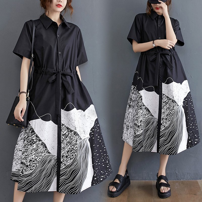 ボウタイウエストマーク落書きポケット付きワンピース