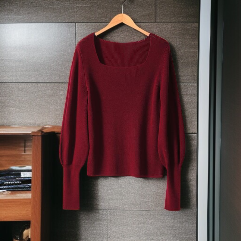 ランタンスリーブが特徴のエレガントニット