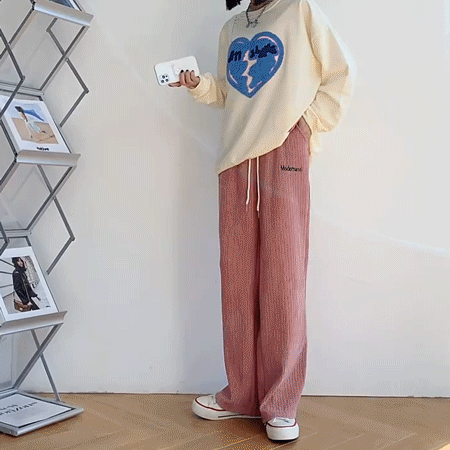 シェニール英文字柄ワイドパンツ