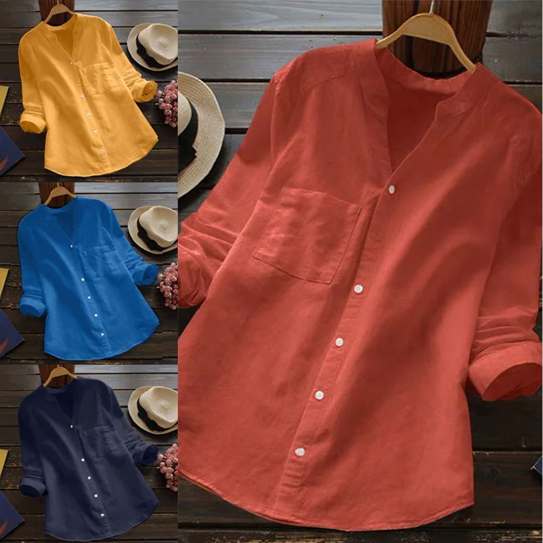 เสื้อเชิ้ตทรงหลวมผ้าฝ้ายลินินแฮนด์เมดสไตล์ญี่ปุ่น
