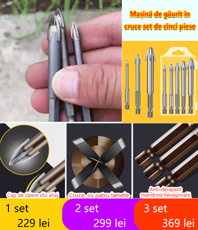 Set de burghie transversală cu cinci piese 