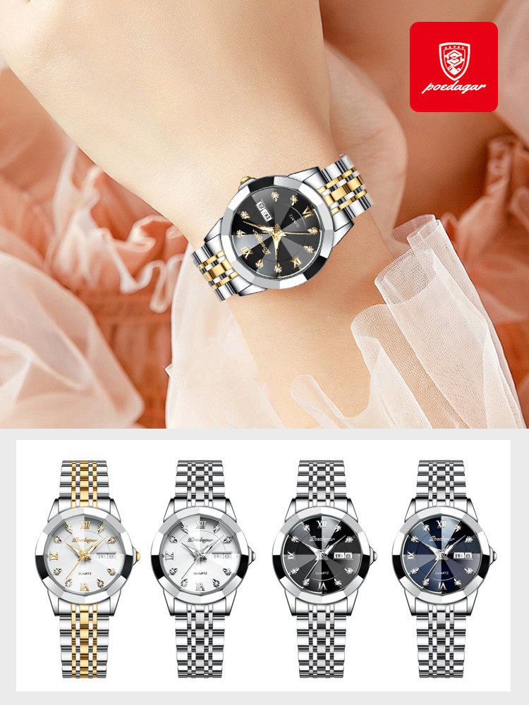 ساعة نسائية مقاومة للماء ومزودة بإضاءة ليلية من سويسرا