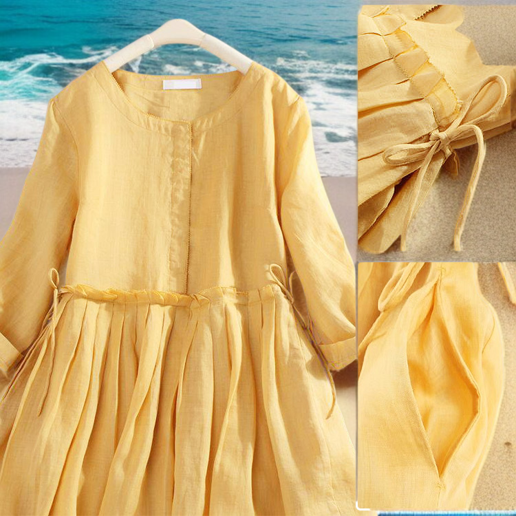 빅사이즈 여성 하프기장 허리 여리여리 원피스 착용 이미지