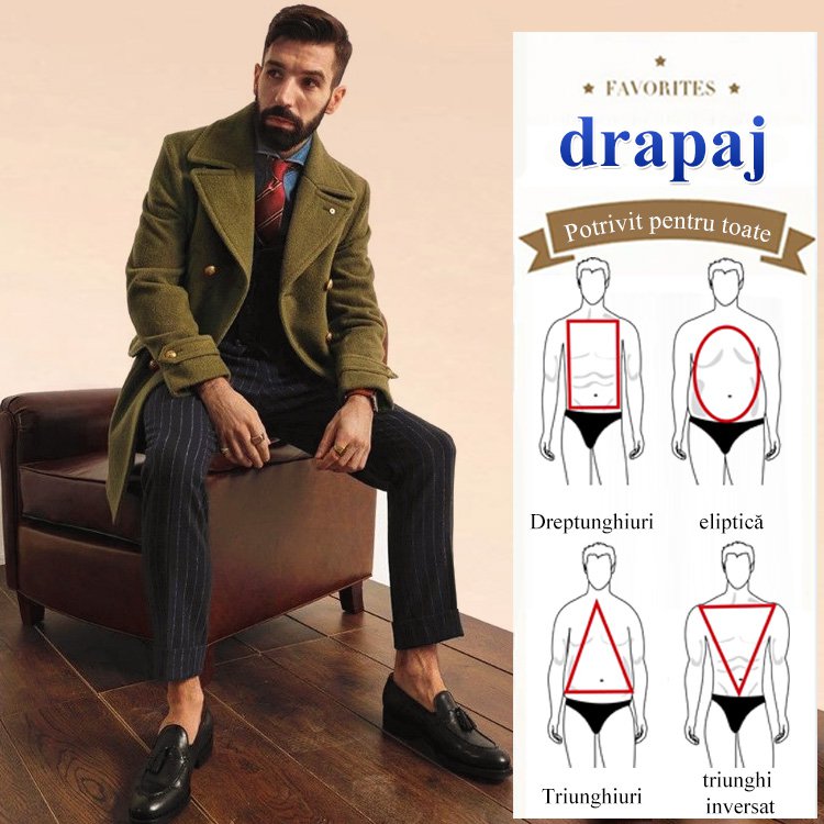 Jachetă de lână de lungime medie pentru bărbați britanici