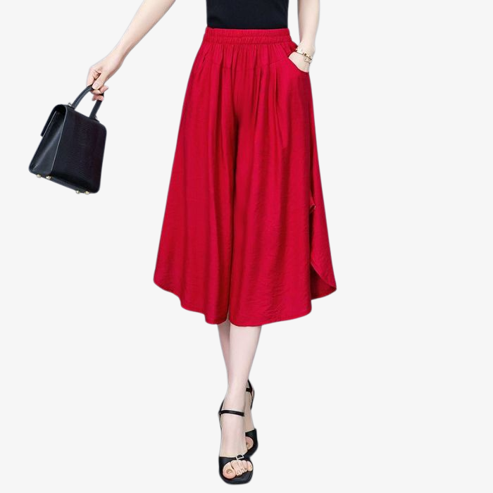 중장년 7부 하이웨스트 와이드 팬츠 전체 모습