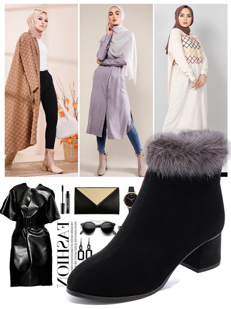 بوت قصير أنيق مع كعب سميك ومقدمة مدببة