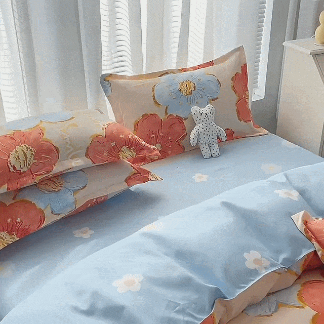 【コットン寝具カバー4点セット】毛玉防止、柔らかい、肌に優しい、安全、通気