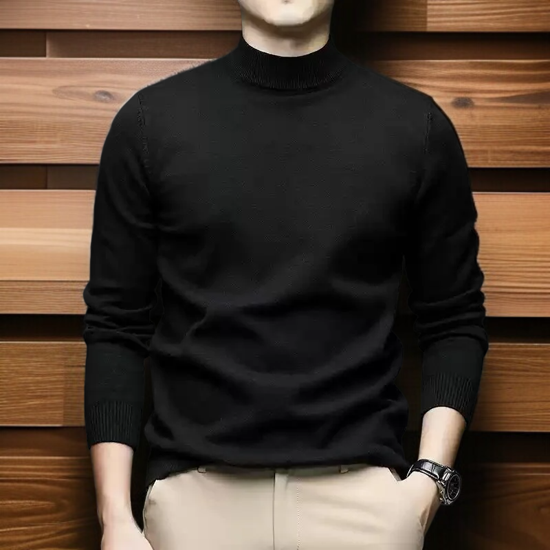 남자 반폴라 긴팔 니트 착용 모습