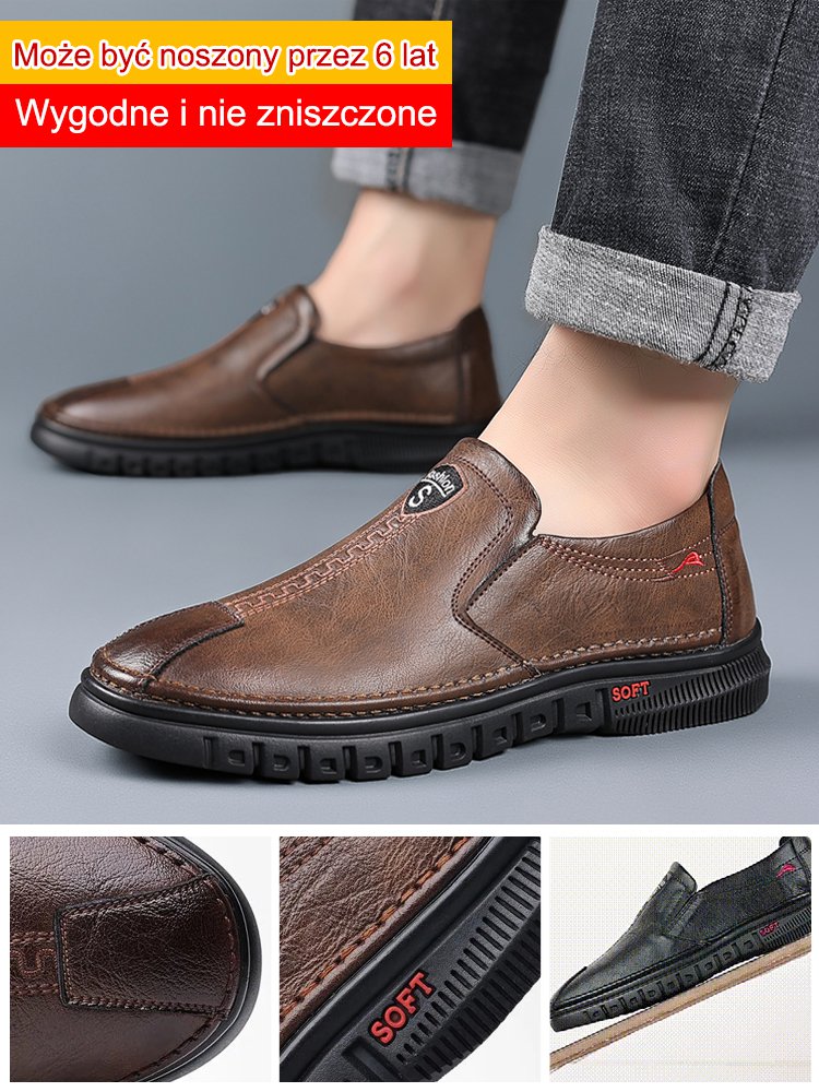 Męskie ręcznie robione skórzane buty wsuwane