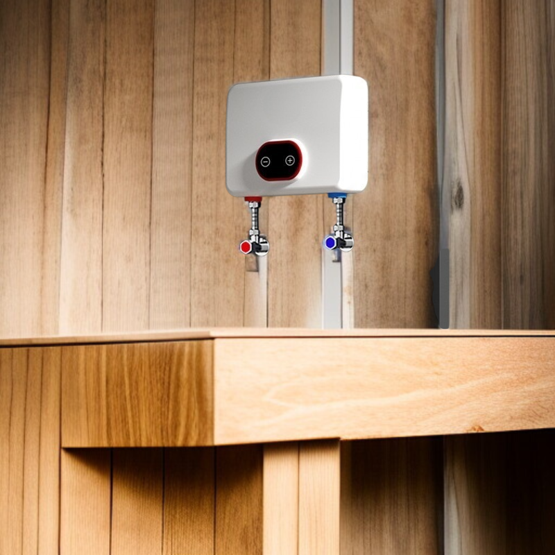 Vista lateral del calentador de agua eléctrico sin depósito