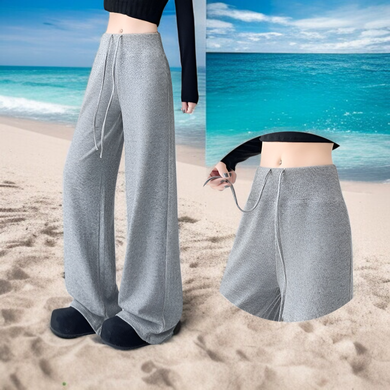 여성용 소프트 하이웨스트 와이드 팬츠 전체 모습