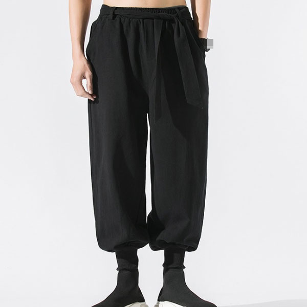 ナチュラル素材の綿麻サルエルパンツ