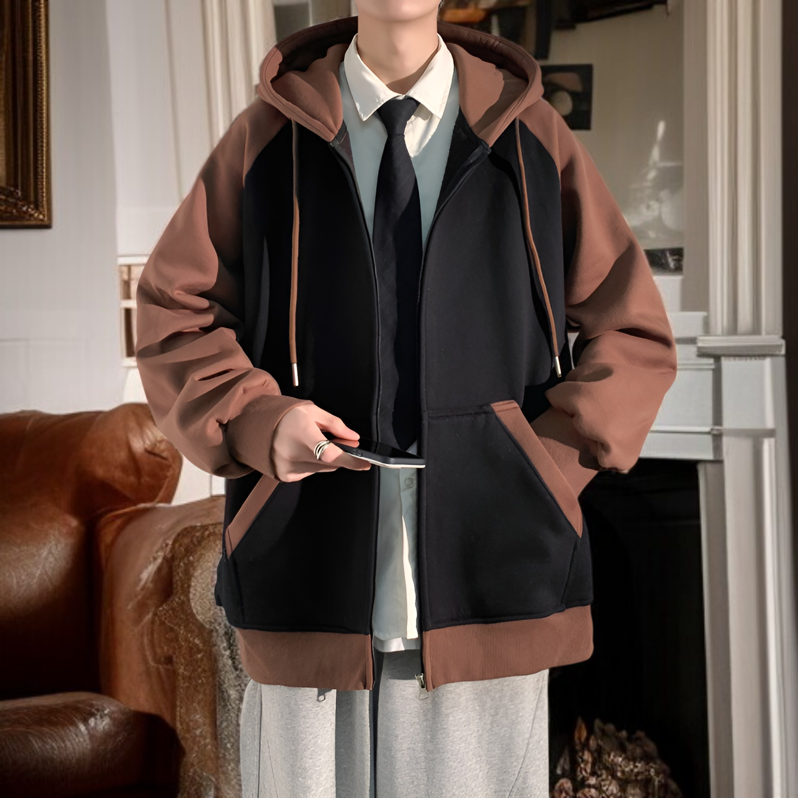 春秋向けメンズルーズジャケットの着用イメージ