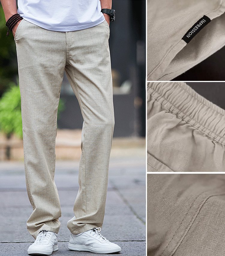 루즈핏 얇은 남성 면 린넨 캐주얼 팬츠