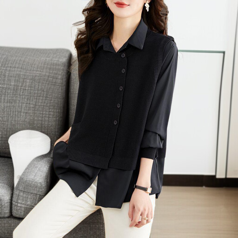 가을 여성 스웨터 페이크 투피스 고급스러운 스타일