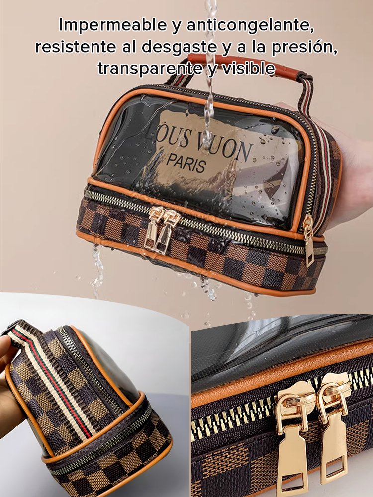 Bolsa de cosméticos húmeda y seca con almacenamiento de doble capa y gran capacidad