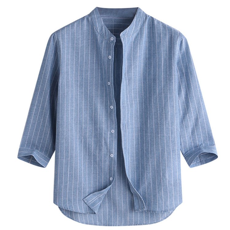 스트라이프 7부 린넨 셔츠