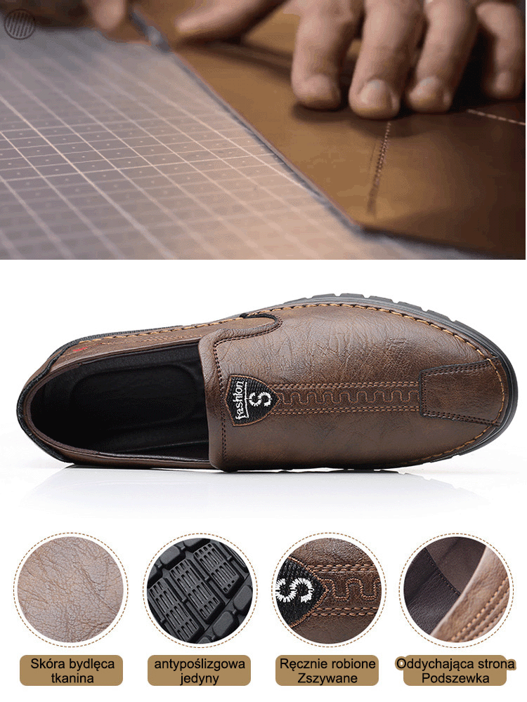 Męskie ręcznie robione skórzane buty wsuwane