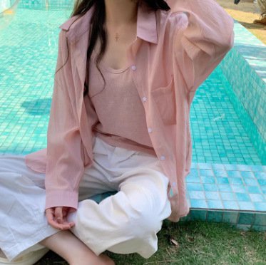 【시원하고 구김 없는】아이스 실크 드레이프 여성 자외선 차단 셔츠