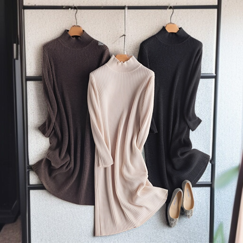 오버 무릎 이너 니트 원피스 가을 겨울 나른한 바람 롱 니트 이너 반폴라 원피스