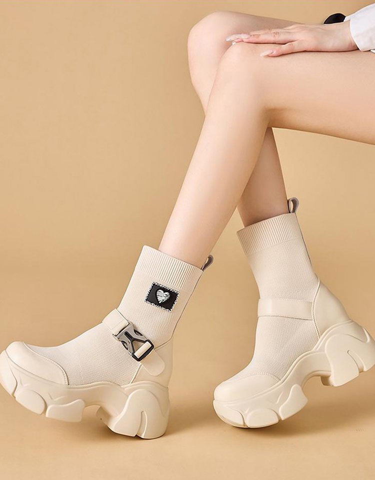 フライニットと本革の異素材スニーカーブーツ