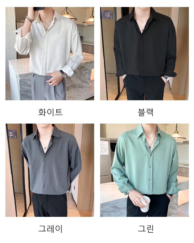 편안한 핏의 남성 긴팔 셔츠 착용샷