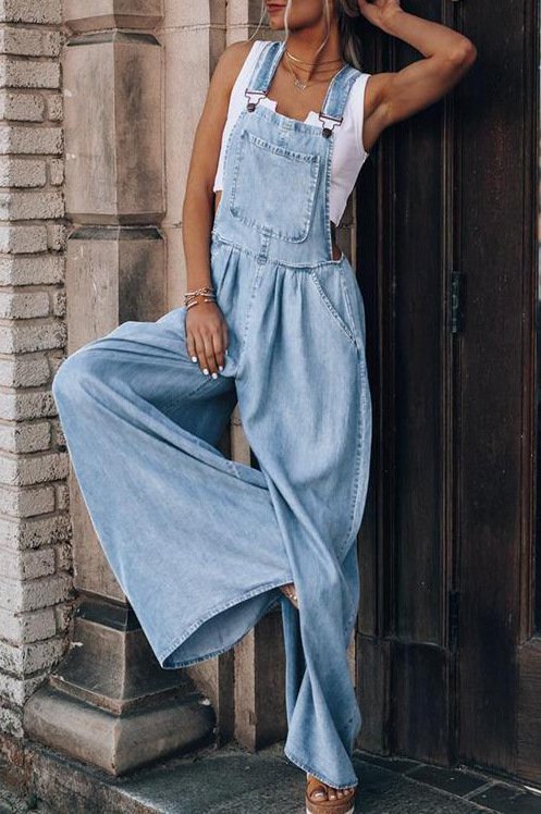 [Four colors available] Sleeveless Women's Denim Bib Pants