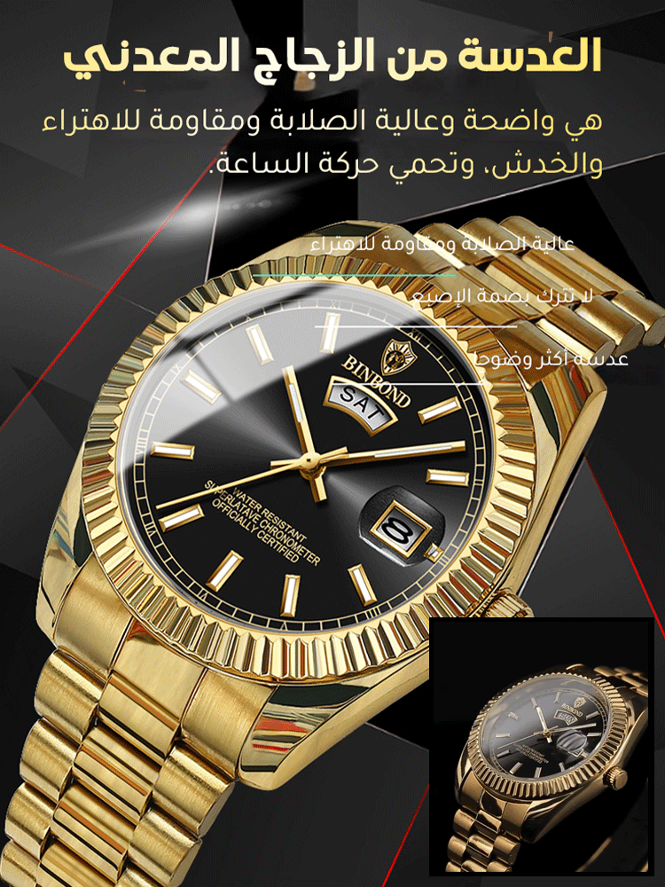 ساعة رجالية كلاسيكية مقاومة للماء ذات فتحة التاريخ والأسبوع