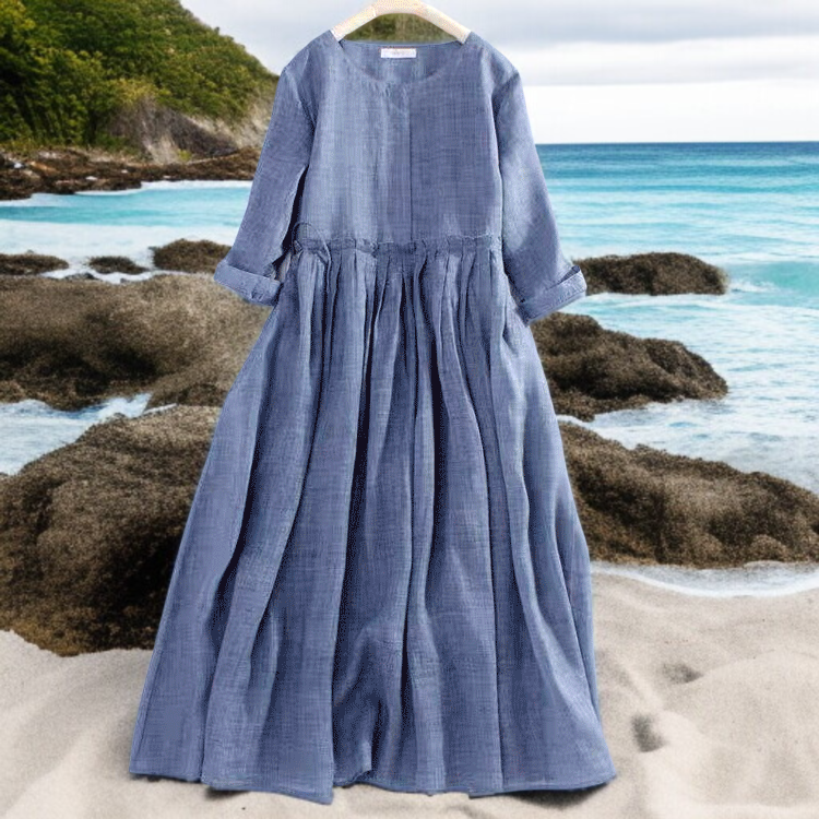 봄여름 긴팔 라운드넥 여성 원피스 스타일링