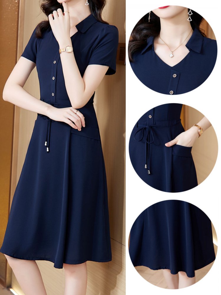 Waist-in and belly covering slimming A-line dress for woman