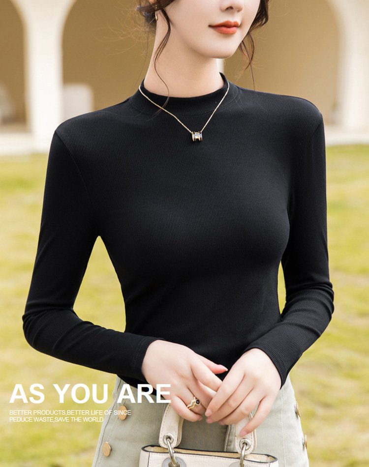 Korea Hot Sale Model Semi-high collar threaded versatile bottom shirt