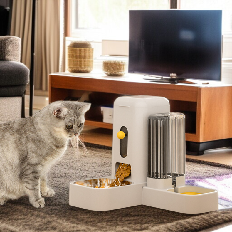 ペット用自動給餌器 ウェット ドライ分離大容量キャットボウルステンレススチール ドッグボウル自動給水器