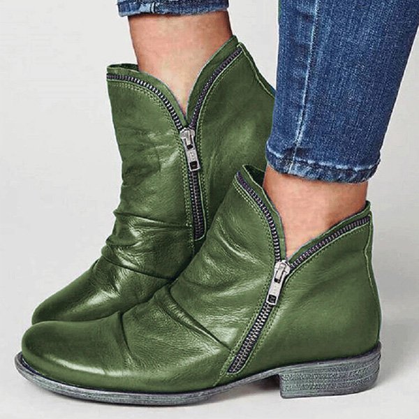 Chunky-heeled ankle boots with double-sided zipper