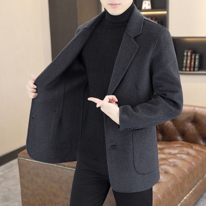 Men's suit collar double-faced cashmere short coat