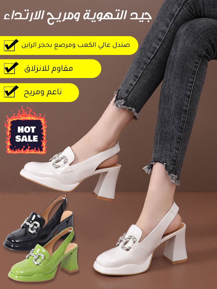 صندل عصري نسائي فرنسي عالي الكعب ومرصع بحجر الراين 