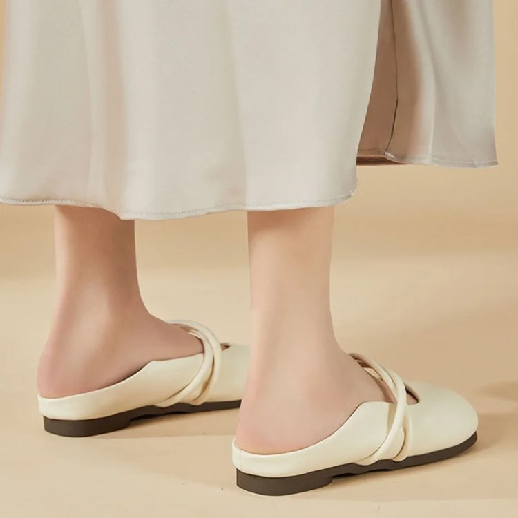 レディースシンプル牛革スリッポン