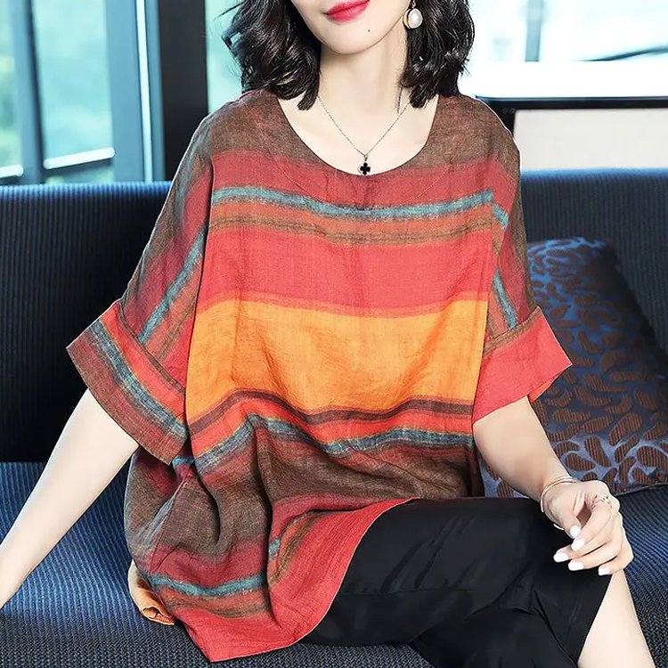 여성 다색 린넨 루즈핏 티셔츠