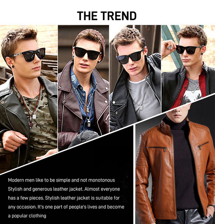 Stand-up collar men's biker leather jacket