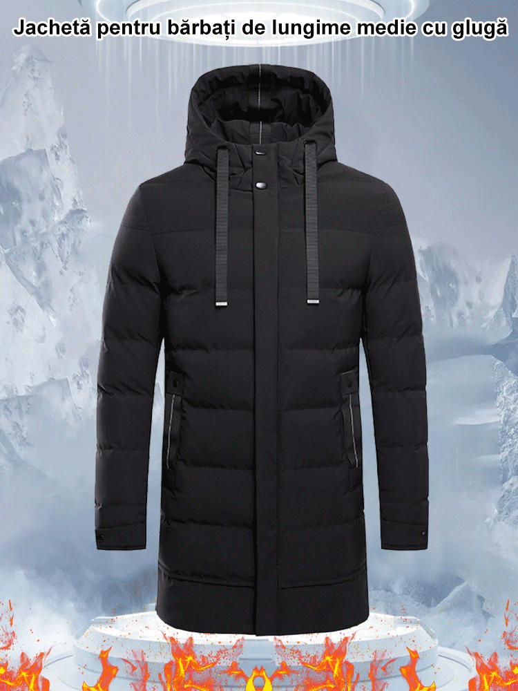 Jachetă pentru bărbați de lungime medie cu glugă