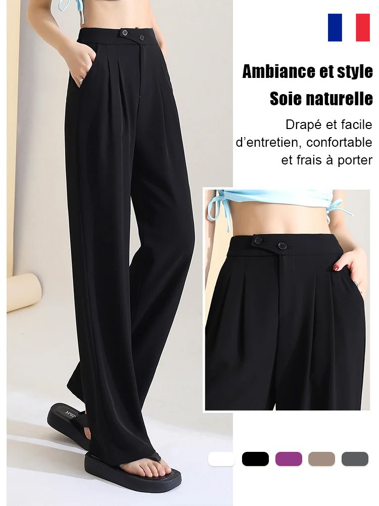 Pantalon slim all-match à taille haute et à jambe large